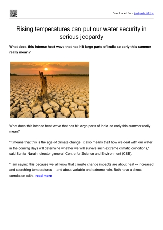 Rising temperatures can put our water security in serious jeopardy