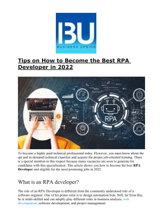 Tips on How to Become the Best RPA Developer in 2022