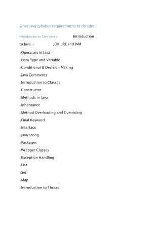 what java syllabus requirements to do sdet