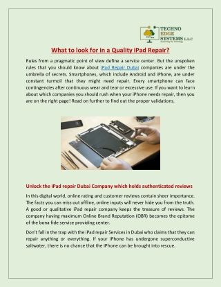 What to look for in a Quality iPad Repair?