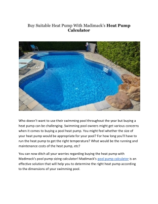 Buy Suitable Heat Pump With Madimack
