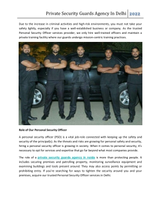 Private Security Guards Agency In Delhi