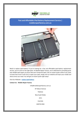 Fast and Affordable iPad Battery Replacement Service | mobilerepairfactory.com.a