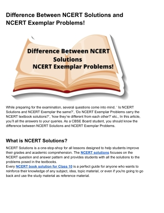 Difference Between NCERT Solutions and NCERT Exemplar Problems