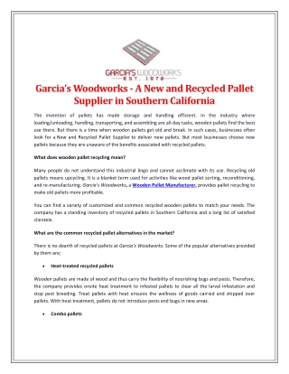 Garcia’s Woodworks - A New and Recycled Pallet Supplier in Southern California