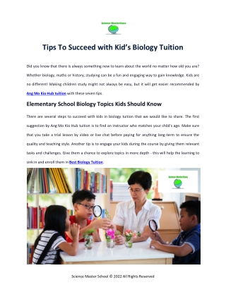 Tips To Succeed with Kid’s Biology Tuition