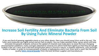 Increase Soil Fertility And Eliminate Bacteria From Soil By Using Fulvic Mineral Powder 