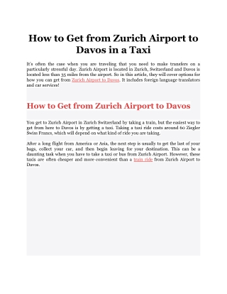 How to Get from Zurich Airport to Davos in a Taxi