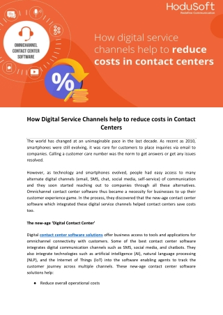 How Digital Service Channels help to reduce costs in Contact Centers