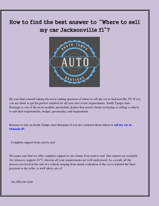 How to find the best answer to “Where to sell my car Jacksonville fl”?