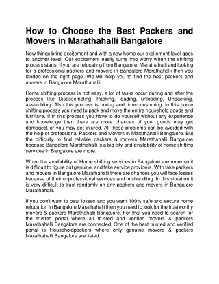 How to Choose the Best Packers and Movers in Marathahalli Bangalore