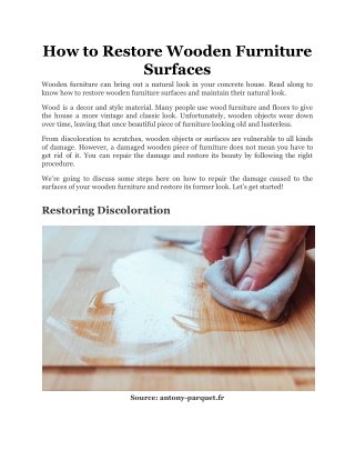How to Restore Wooden Furniture Surfaces