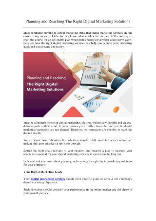 Planning and Reaching The Right Digital Marketing Solutions