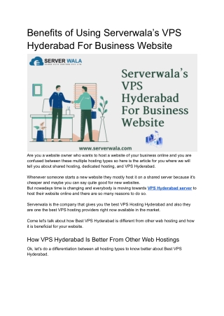 Benefits of Using Serverwala’s VPS Hyderabad For Business Website