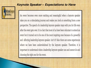 Keynote Speaker – Expectations to Have