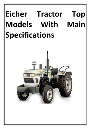 Eicher Tractor Top Models With Main Specifications