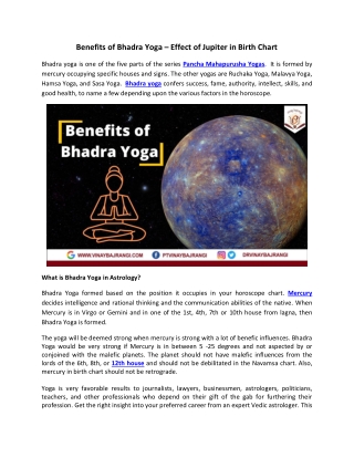 Benefits of Bhadra Yoga – Effect of Jupiter in Birth Chart