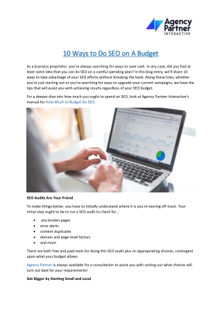 10 Ways to do SEO on a budget | SEO budget | Agency Partner Interactive