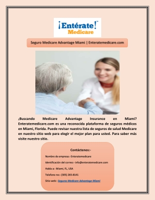 Seguro Medicare Advantage Miami | Enteratemedicare.com