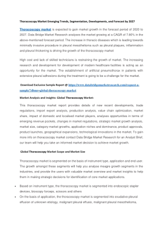 Thoracoscopy Market Emerging Trends, Segmentation, Developments, and Forecast by 2027
