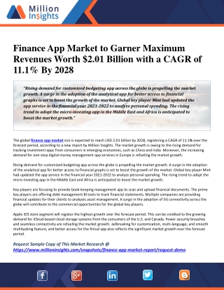 Finance App Market to Garner Maximum Revenues Worth $2.01 Billion with a CAGR of 11.1% By 2028