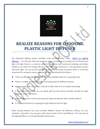 Realize Reasons for Choosing Plastic Light Diffuser