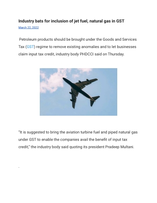 Industry bats for inclusion of jet fuel, natural gas in GST