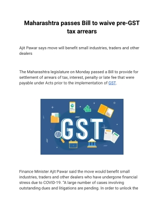 Maharashtra passes Bill to waive pre-GST tax arrears