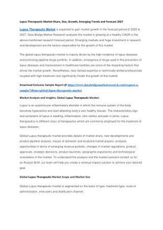 Lupus Therapeutic Market Share, Size, Growth, Emerging Trends and Forecast 2027