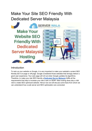 Make Your Site SEO Friendly With Dedicated Server Malaysia