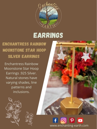 Enchantress Rainbow Moonstone Star Hoop Silver Earrings