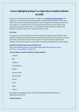 Global Agriculture Analytics Market Opportunities and Forecast 2020-2027