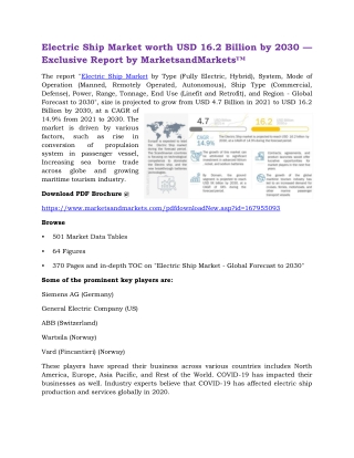 Electric Ship Market worth USD 16.2 Billion by 2030