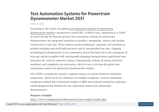 Test Automation Systems for Powertrain Dynamometer Market 2031