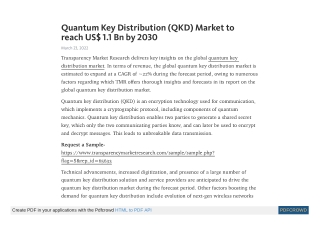 Quantum Key Distribution (QKD) Market to reach US$ 1.1 Bn by 2030