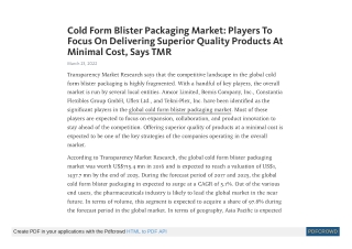 Cold Form Blister Packaging Market to Reach US$11.43 Bn by 2025