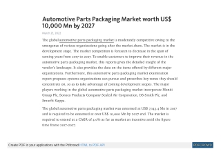 Automotive Parts Packaging Market worth US$ 10,000 Mn by 2027