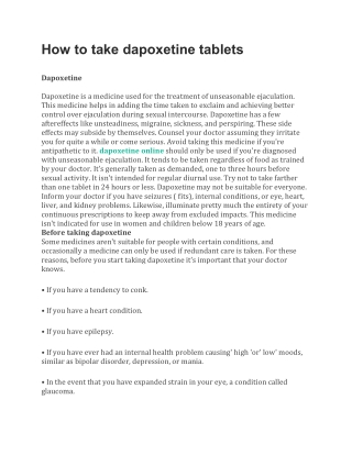 How to take dapoxetine tablets