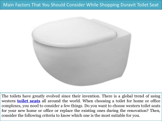 Main Factors That You Should Consider While Shopping Duravit Toilet Seat