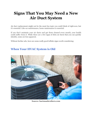 Signs That You May Need a New Air Duct System