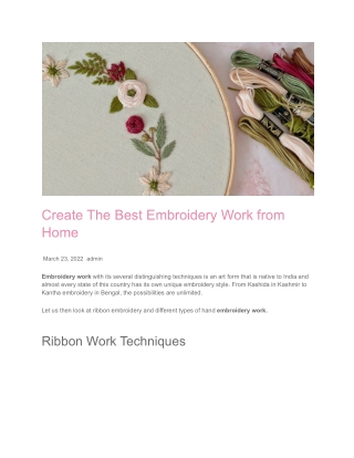 Create The Best Embroidery Work from Home