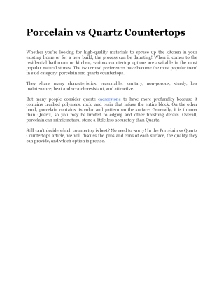 Porcelain vs Quartz Countertops