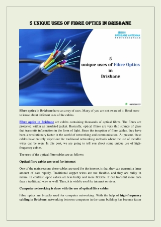 5 Unique Uses Of Fibre Optics In Brisbane