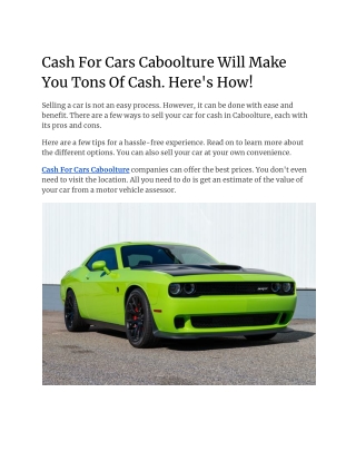 Cash For Cars Caboolture Will Make You Tons Of Cash
