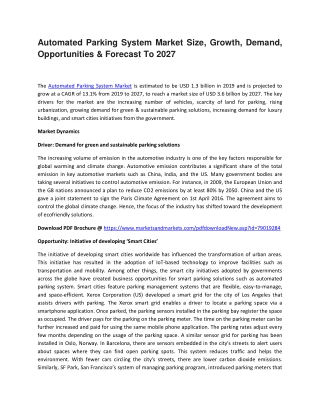 Automated Parking System Market Size, Growth, Opportunities & Forecast to 2027