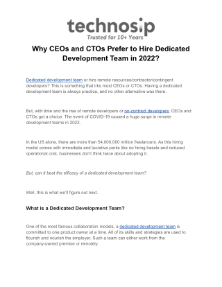 Why CEOs and CTOs Prefer to Hire Dedicated Development Team in 2022?