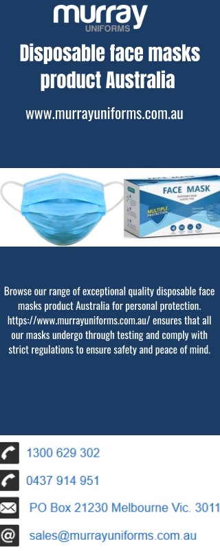 Disposable face masks product Australia - www.murrayuniforms.com.au