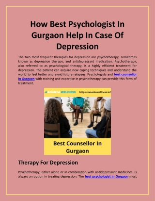 How Best Psychologist In Gurgaon Help In Case Of Depression