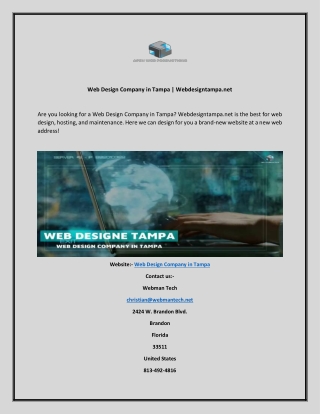 Web Design Company in Tampa  Webdesigntampa.net