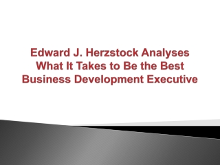 Edward J. Herzstock Analyses What It Takes to Be the Best Business Development Executive